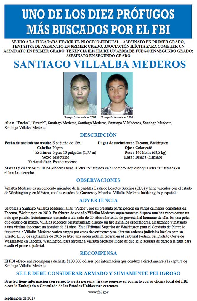 El FBI ofrece una recompensa de hasta 100 mil dólares por información que conduce directamente a la detención de Santiago Villalba Mederos