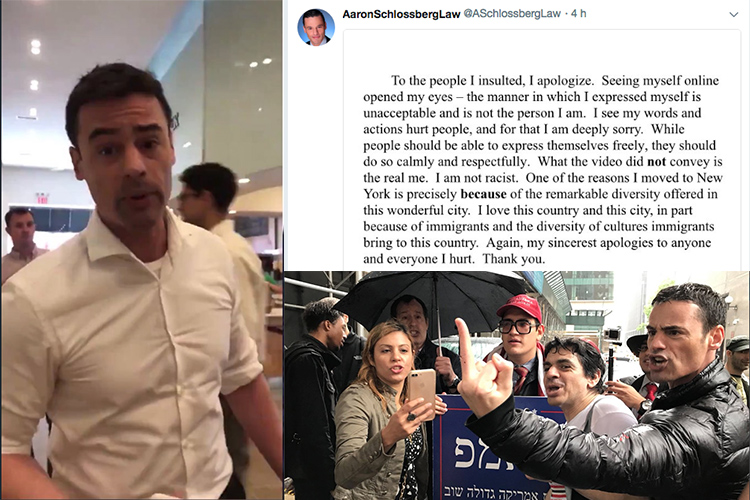 Schlossberg pidió disculpas por sus acciones violentas contra otras personas, dijo que ahora entiende lo que hizo y aseguró que no es racista.