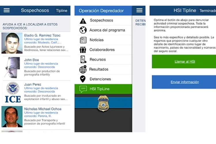 ICE presentó la aplicación para teléfonos inteligentes Operation Predator, la cual está diseñada para que las personas puedan identificar y ayudar en la captura de los predadores sexuales de menores.