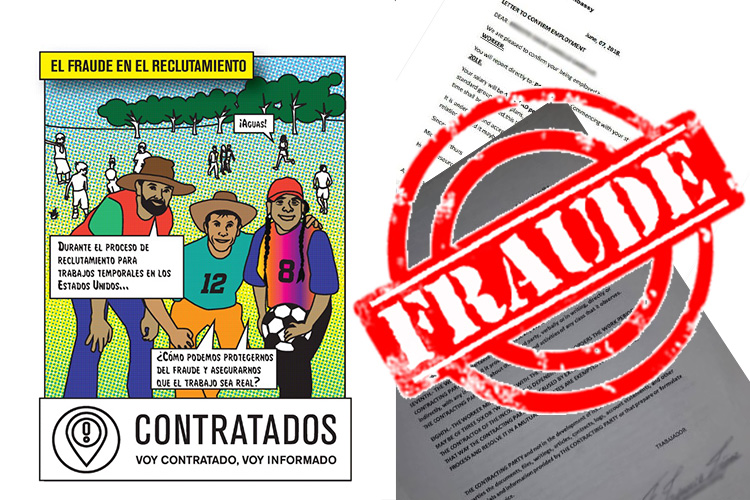 Para prevenir un fraude durante el proceso de reclutamiento para trabajos temporales en los Estados Unidos Contratados te trae comic digital para que estés informado.