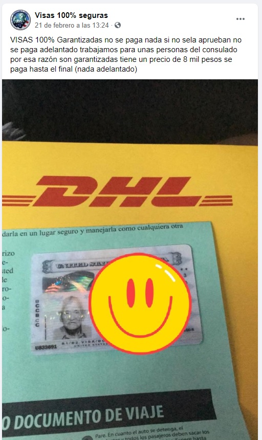 Visas 100 seguras captura de pantalla facebook