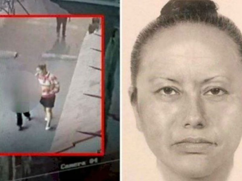 Fátima camina de la mani de la mujer que se la llevo