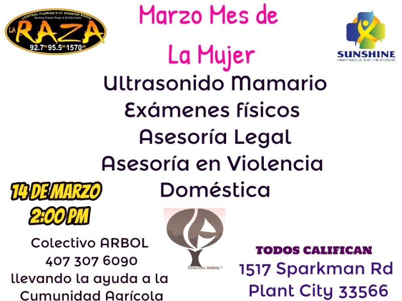 Con motivo del Mes de la Mujer, Colectivo ÁRBOL invita a su campaña gratuita de salud en Florida