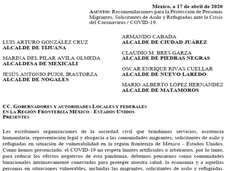 ONGs exigen trato justo para migrantes ante emergencia sanitaria