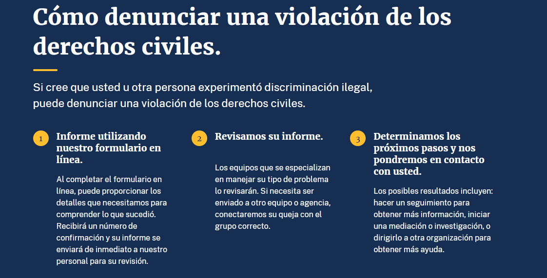 Departamento de Justicia de E.E.U.U. lanza portal para denunciar violaciones de derechos civiles
