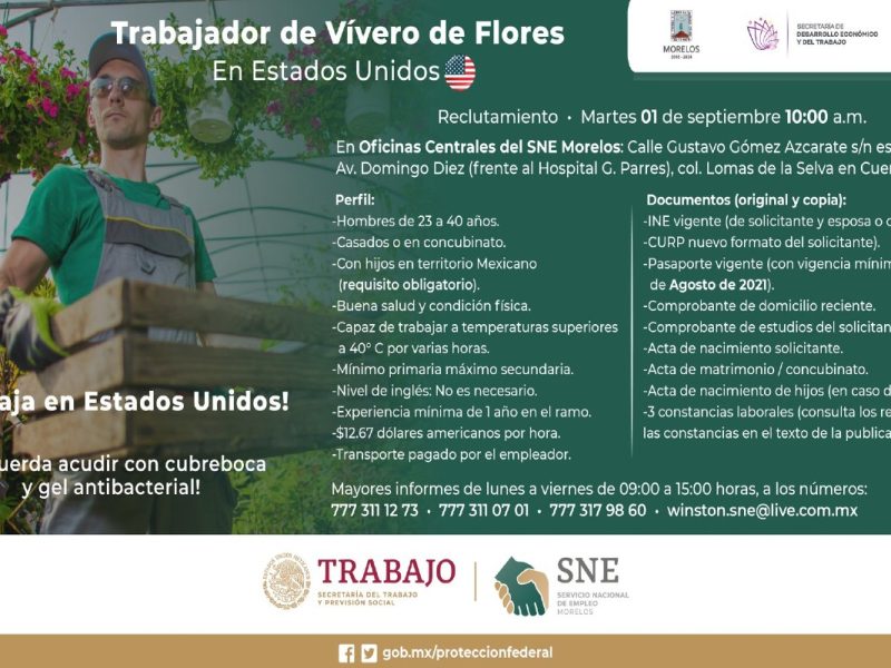 SNE Morelos oferta vacante para trabajar en EEUU