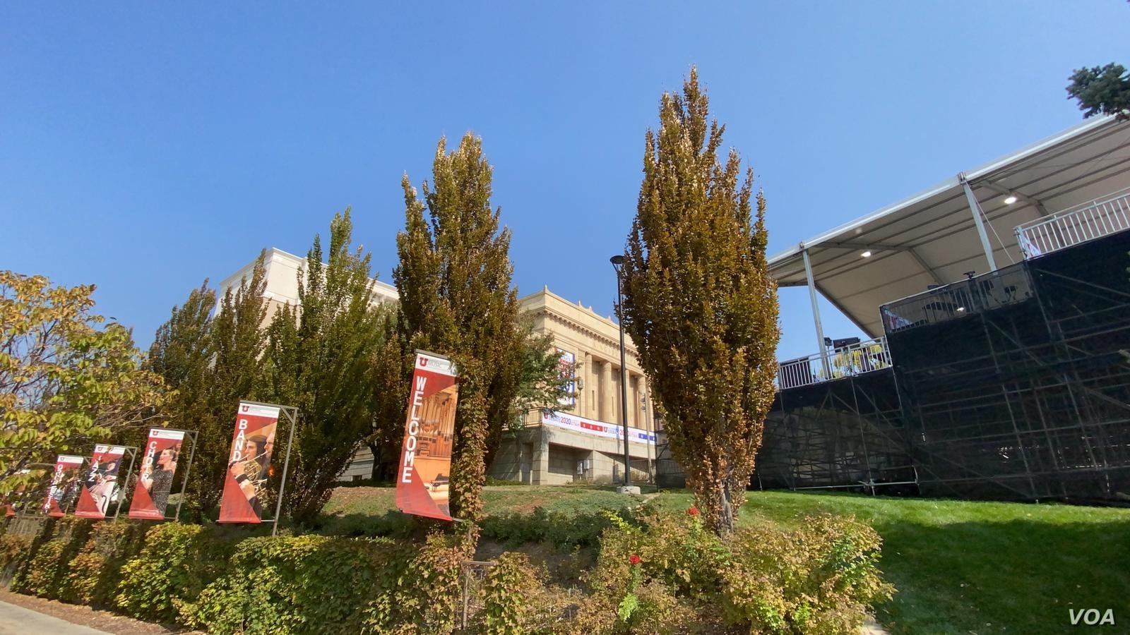 Todo listo en Salt Lake City, Utah, para el debate vicepresidencial de cara a las elecciones del próximo 3 de noviembre. Foto: Celia Mendoza.