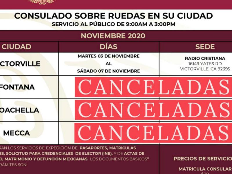 Consulado sobre ruedas San Bernardino fechas diciembre