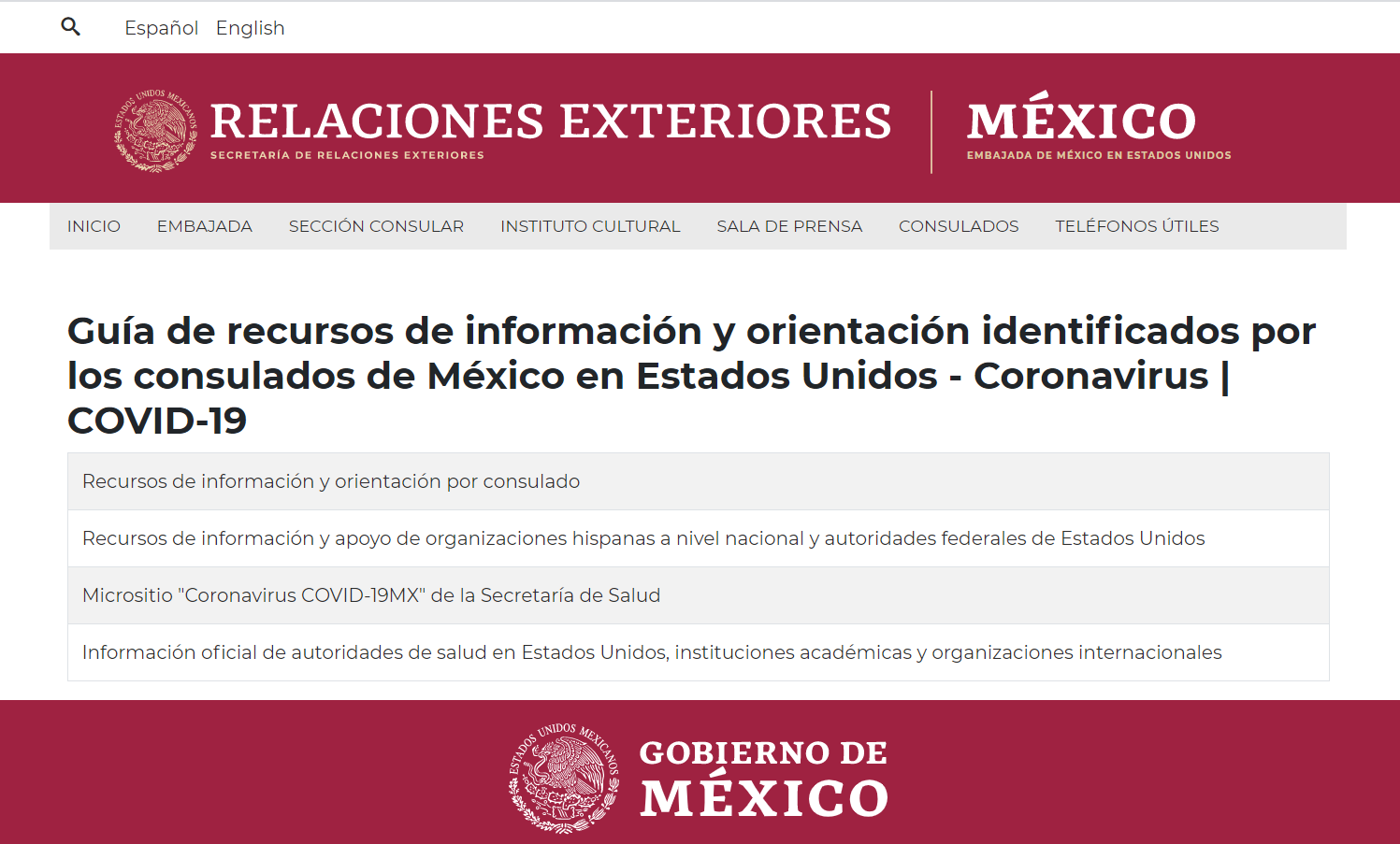 Así se ve el sitio de ayuda de la SRE. | Foto: Captura de pantalla.