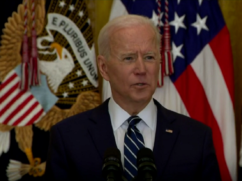Joe Biden durante la primera conferencia de prensa desde que tomó posesión de la presidencia de USA.