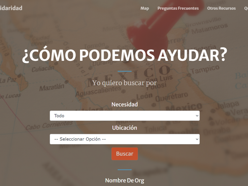 Así luce el "Mapa Solidaridad", un sitio web que podría convertirse en aplicación móvil.