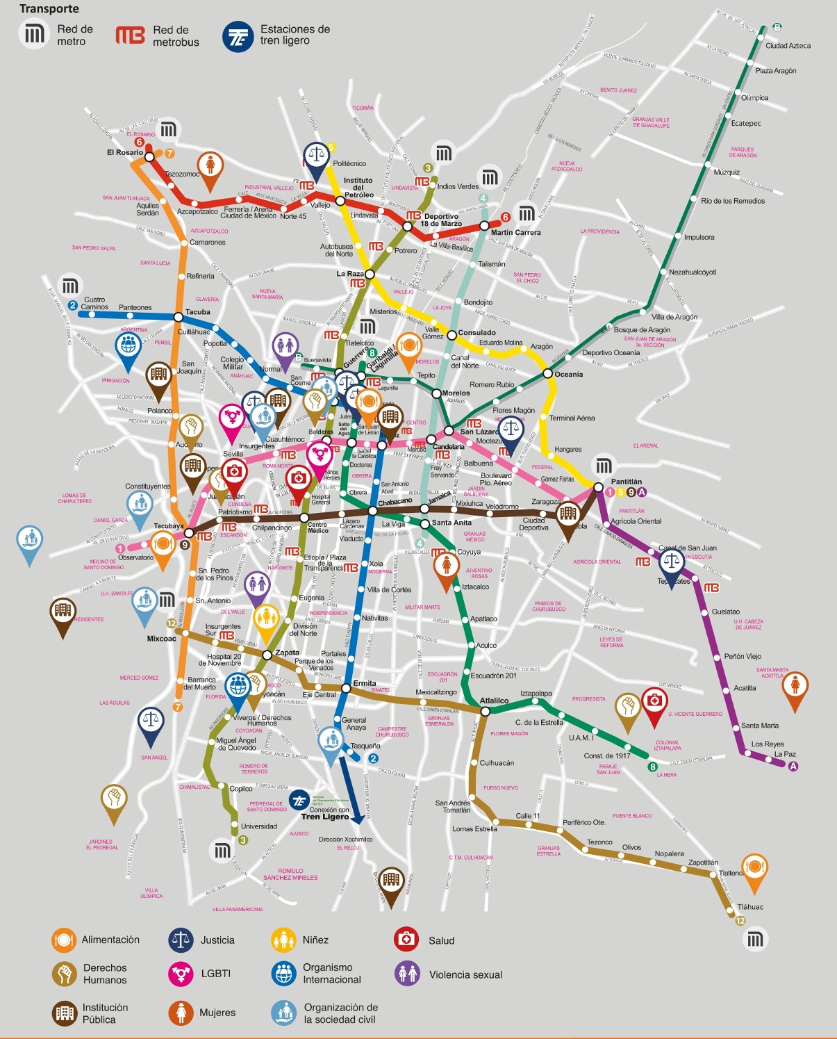 Mapa de servicios para personas refugiadas y migrantes en CDMX. | Foto: Cortesía ACNUR.