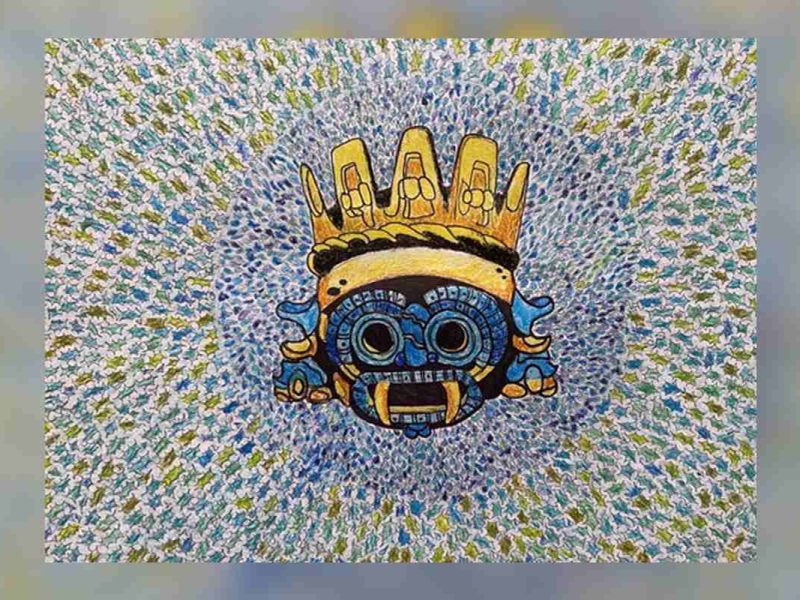 Dibujo de Tláloc hecho por una niña mexicana ganó un concurso en Japón