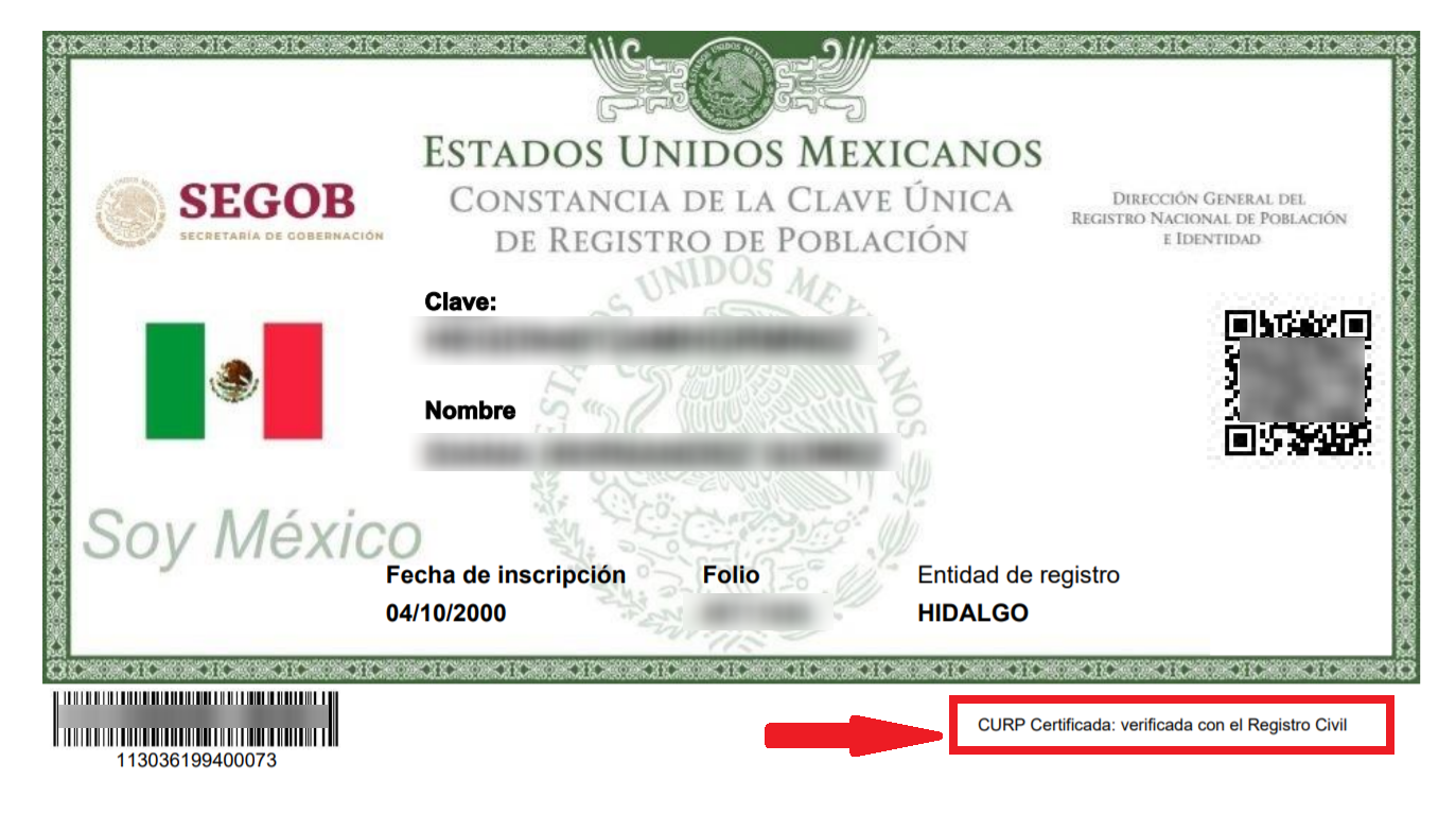 Así es como luce el nuevo formato de CURP certificada. | Foto: Especial