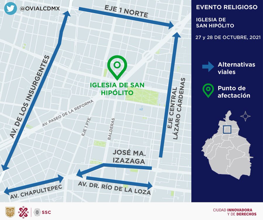 Calles cerradas y vialidades alternas disponibles por celebración de San Judas Tadeo. | Foto: Secretaría de Seguridad Ciudadana de la Ciudad de México.