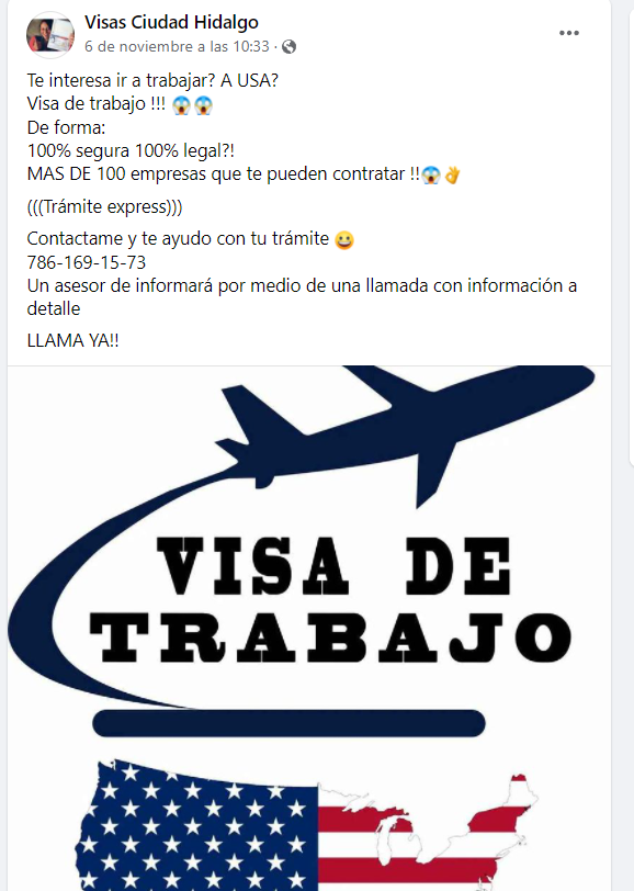 Este tipo de publicaciones sobre visas de trabajo pueden tratarse de fraude, así que pon atención. | Foto: Especial.