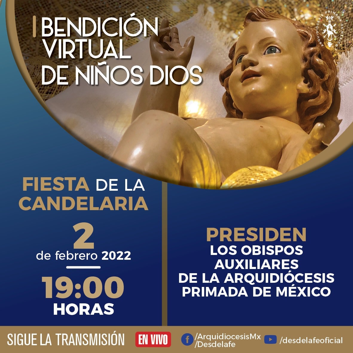 Bendición virtual de Niños Dios. | Foto: Facebook de ArquidiócesisMX.