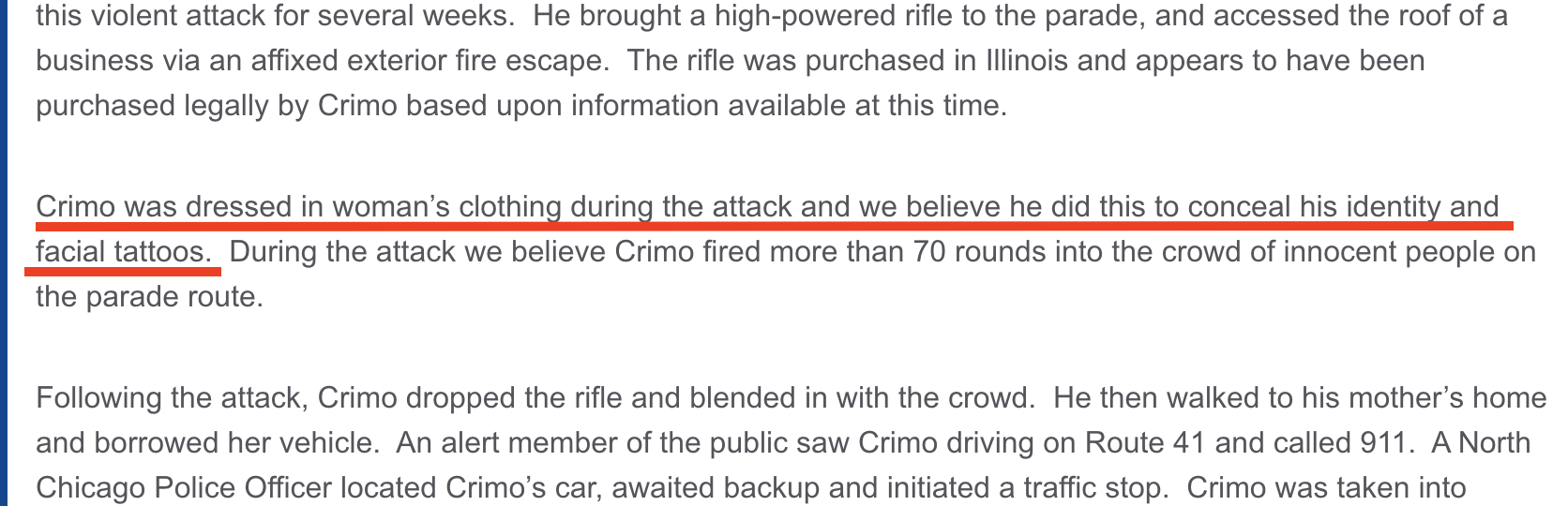 Extracto del comunicado de la ciudad de Highland Park. 