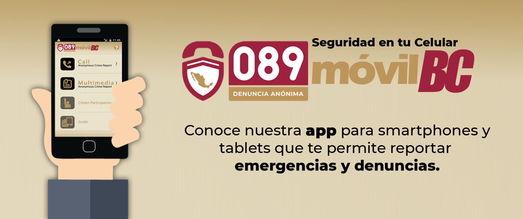 Descarga la aplicación 089MovilBC. | Foto: Secretaría de Seguridad de Baja California.