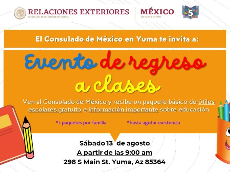 Habrá útiles escolares gratuitos en Yuma