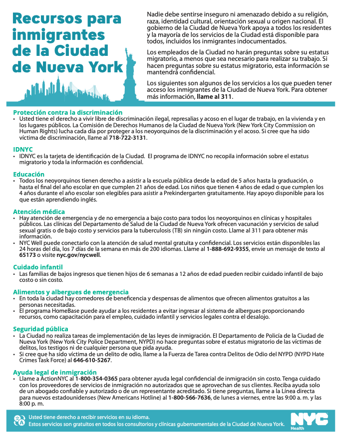Recursos de ayuda para migrantes en Nueva York. | Foto: Gobierno de Nueva York.