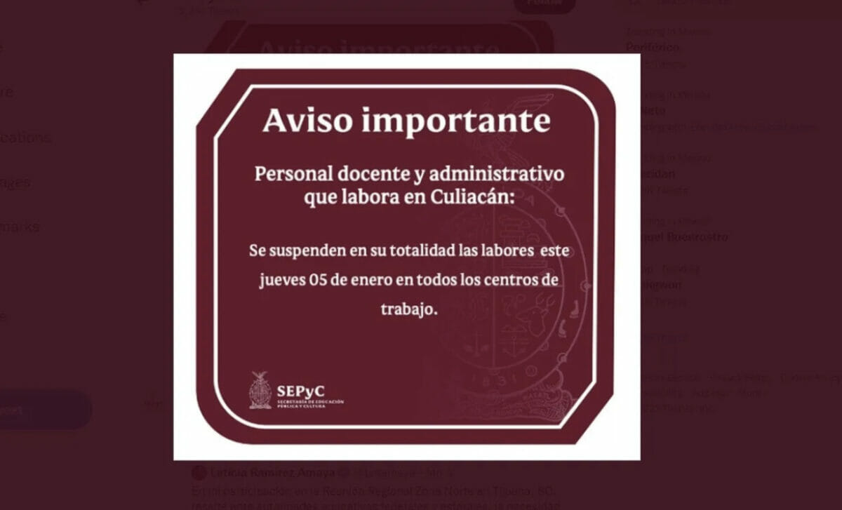 La Secretaría de Educación Púnlica y Cultura determinó suspender las clases en Culiacán debido a la ola de bloqueos y agresiones en la ciudad.