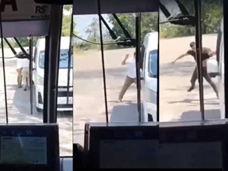 Agentes del INM golpean a un migrante en Chiapas.