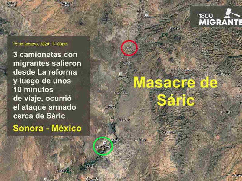 La masacre de migrantes en Sáric, Sonora, ocurrió aproximadamente 10 minutos después de que un grupo de tres camionetas iniciara su viaje.