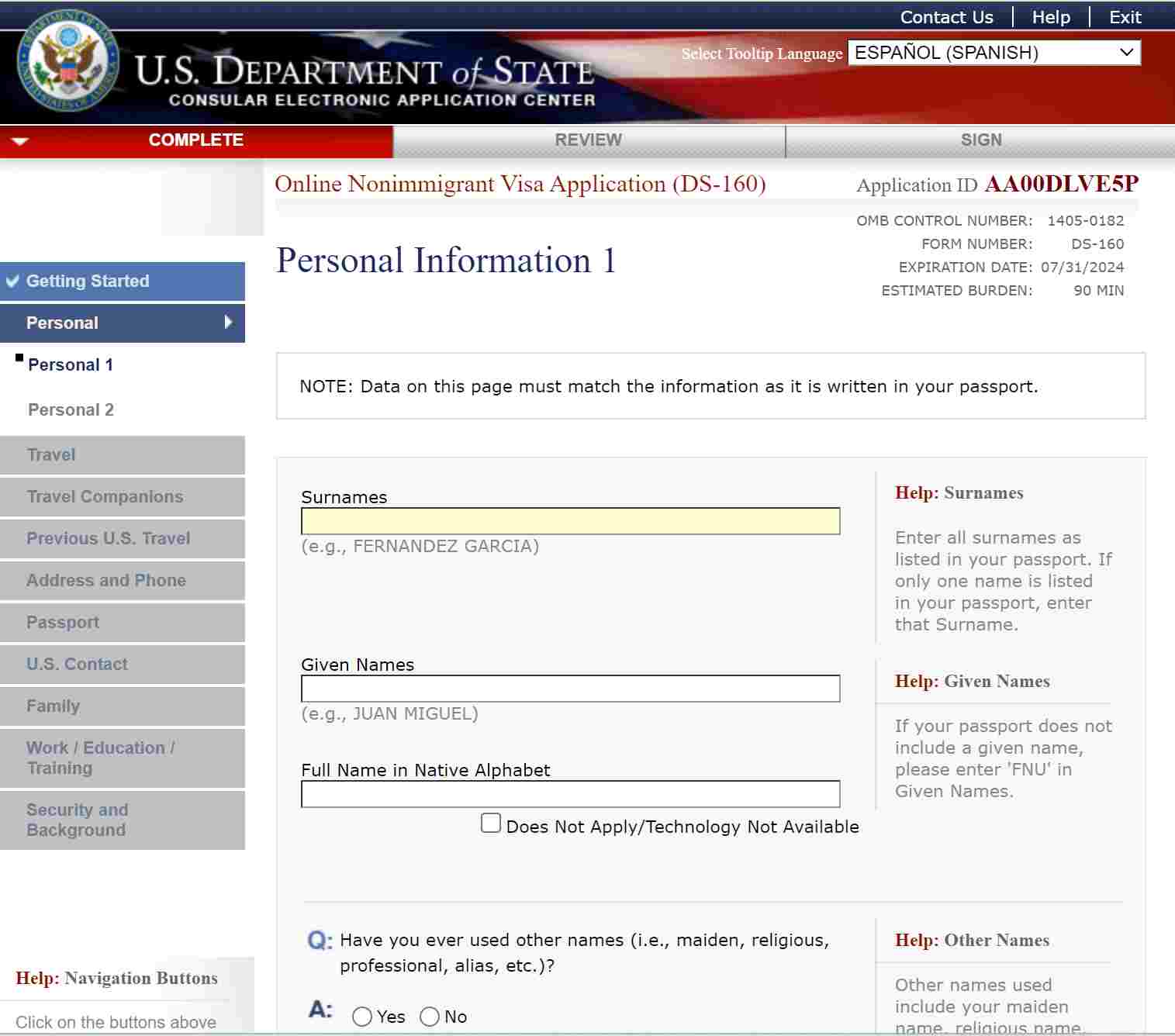 nombre completo en alfabeto nativo