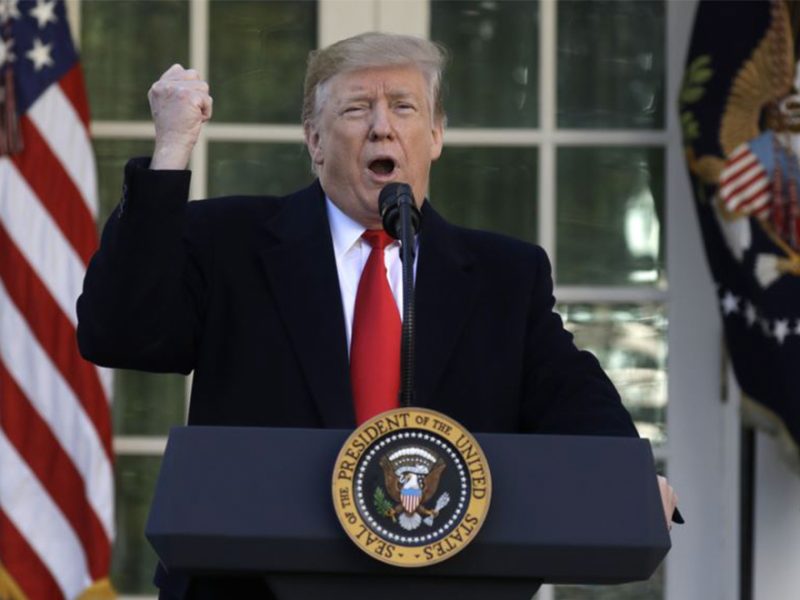 El presidente Donald Trump habló desde el Jardín de las Rosas de la Casa Blanca el 25 de enero de 2019, para anunciar el fin del cierre del gobierno de EE.UU. cuando llegaba al día 35.