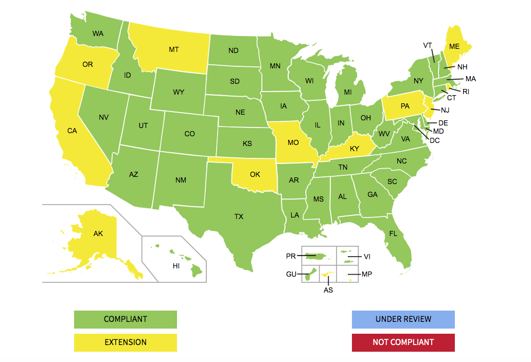 Lista de estados que ya implementaron la REAL ID Act