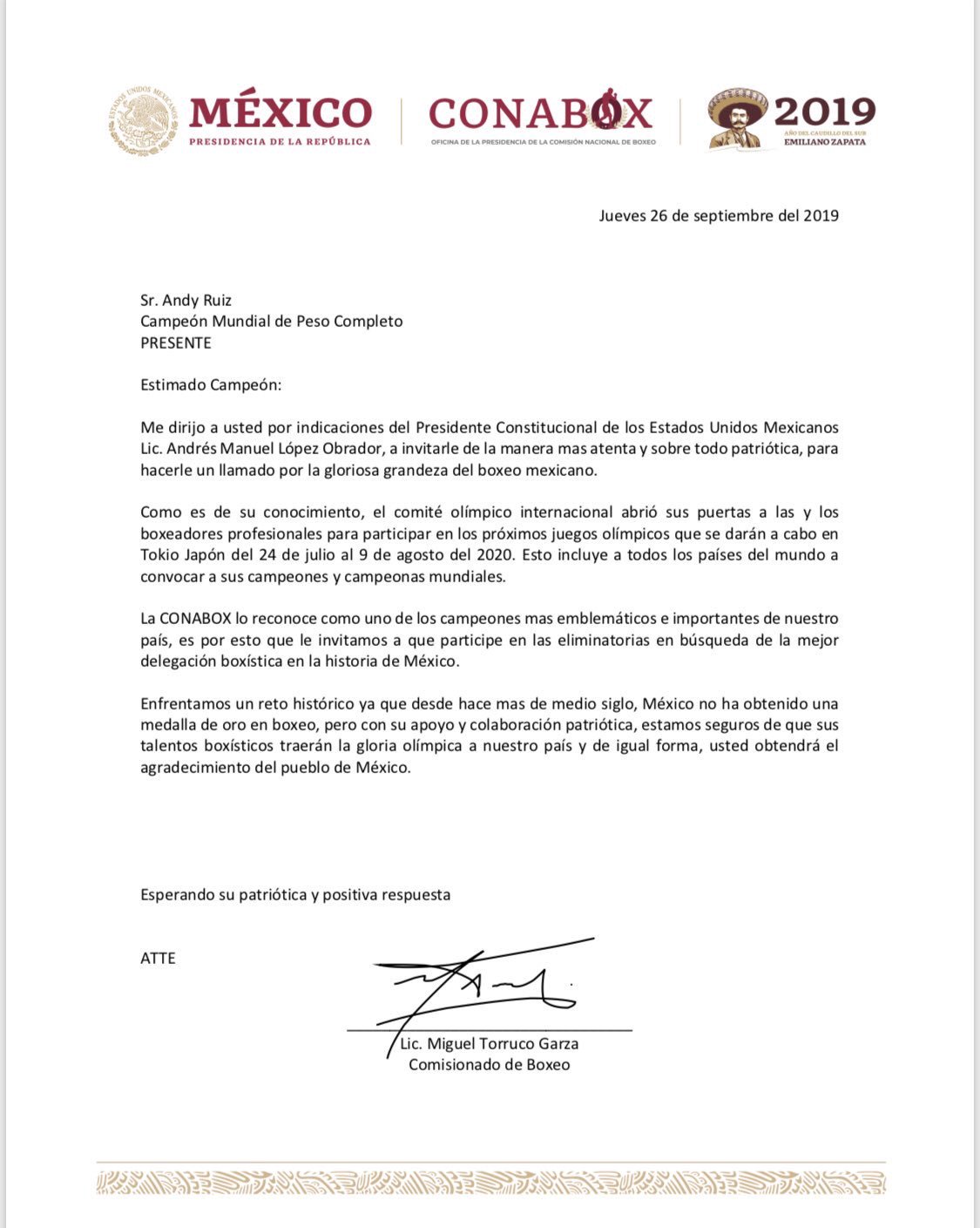 Andy Ruíz abre posibilidad de competir por México en los Juegos Olímpicos 2020