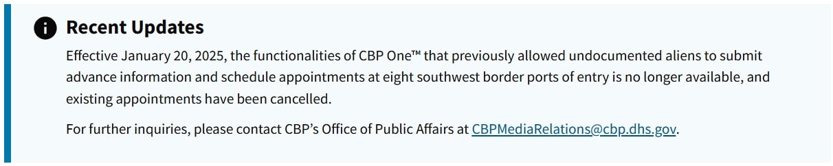 CBP One suspenden CBP One Fin CBP One