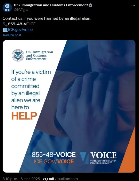 línea directa de ICE
victims of immigration crime engagement
VOICE