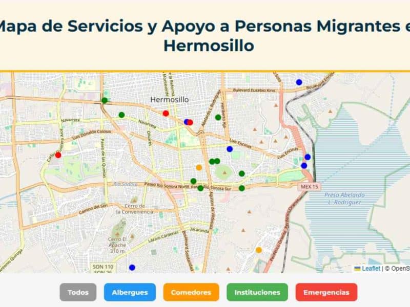 Lanzan Mapa Hermosillo Solidario, mapa que ayuda a las personas que vienen de otros lugares y necesitan un espacio seguro. l Imagen captura de pantalla