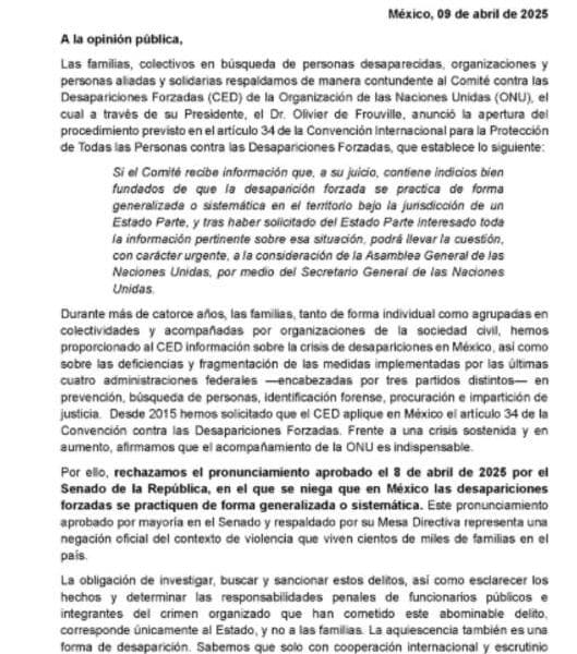 Comunicado publicado en la cuenta de X de Fundación para la Justicia l captura de pantalla