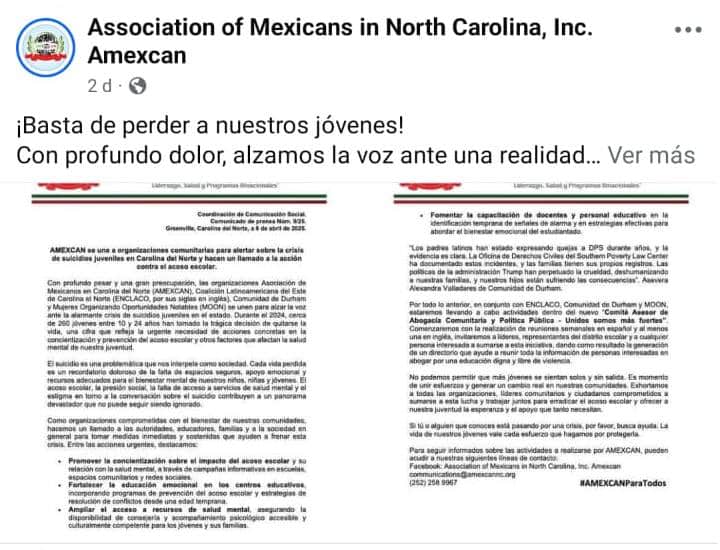 AMEXCAN hace un llamado a la concientización y prevención del suicidio