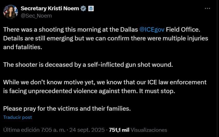 tiroteo en una oficina de ICE en Dallas