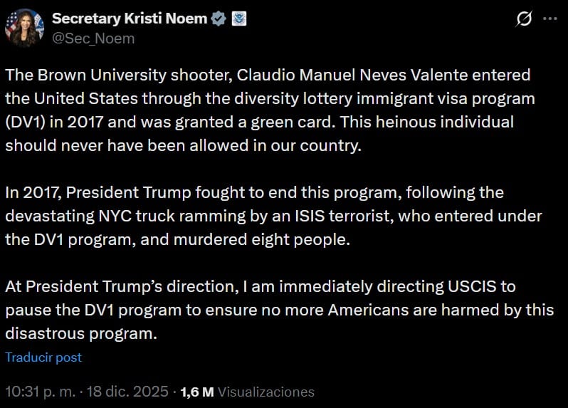 USA cancela la lotería de visas