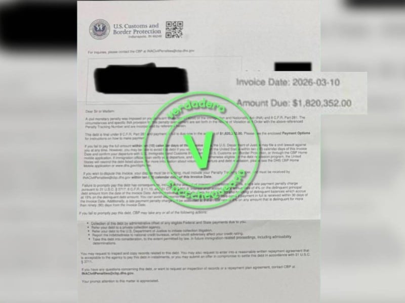 carta de CBP con una multa