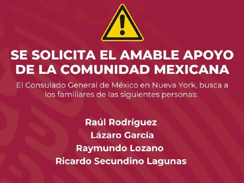 Consulado mexicano de Nueva York busca familiares de connacionales l Foto: Consulado de México de Nueva York FB