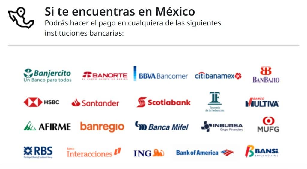 bancos autorizados para el pago del pasaporte