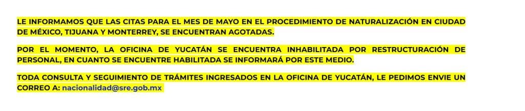 Citas para la naturalización mexicana en mayo de 2026