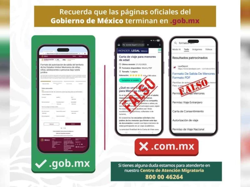 páginas FALSAS del INM