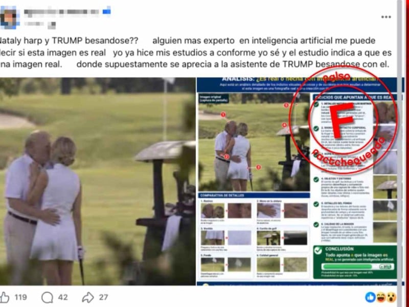 No, esta imagen de Donald Trump besando a su asistente no es real; fue creada con IA Natalie Harp